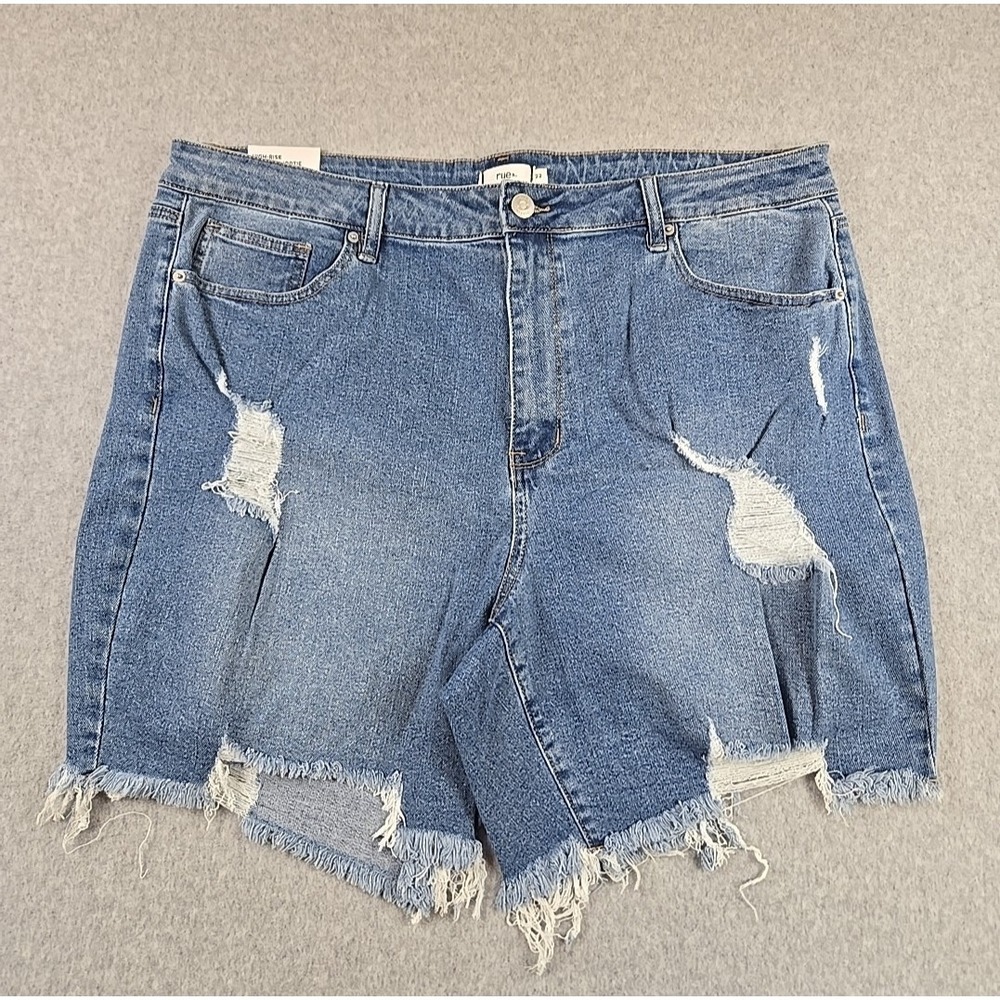 Rue 21 Womens‎ Size 22 Denim High Rise Cut Off Jean Shorts Blue Distressed NWT